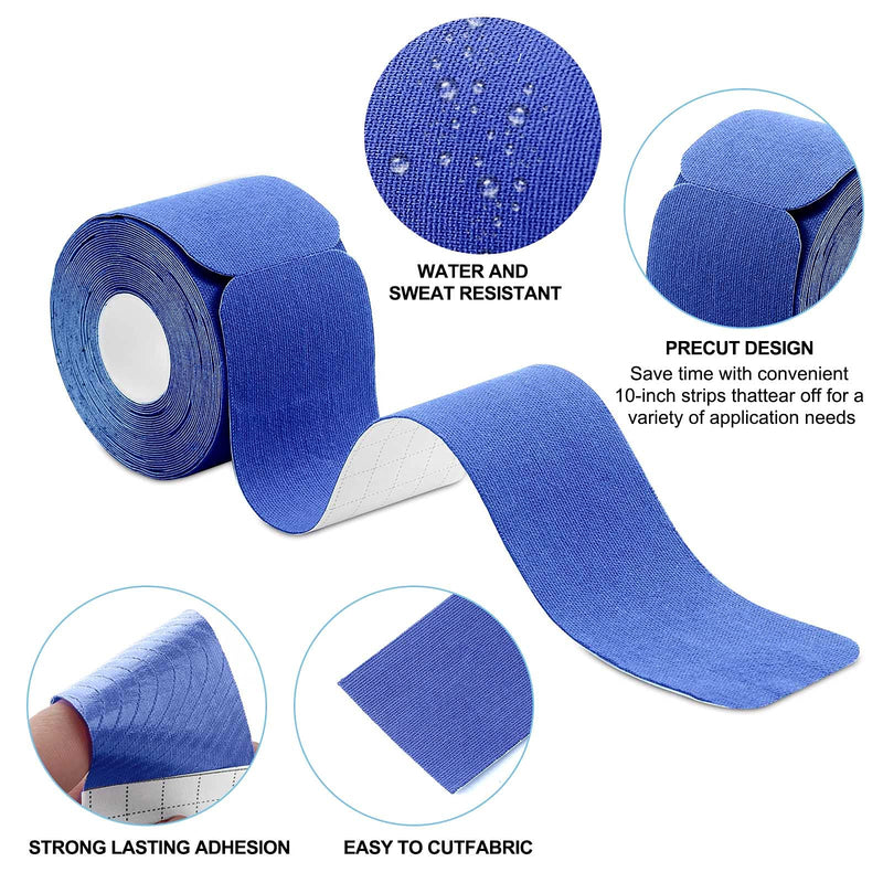 [Australia] - Kinesiology Tape Precut(3 Pack) Elastic Therapeutic Sports Tape Water Resistant Athletic Tape for Knees, Ankles, Shoulder, Elbow, Pain Relief and Injury Recovery 2 Inch x 16.4 feet Per Roll (3 Pack) Blue 