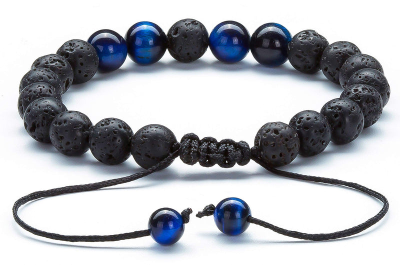 [Australia] - Hamoery Men Women 8mm Lava Rock Aromatherapy Anxiety Essential Oil Diffuser Bracelet Braided Rope Natural Stone Yoga Gifts Beads Bracelet Bangle-21017 A-Blue Tiger Eye 