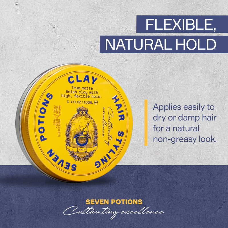 [Australia] - Seven Potions Men's Hair Styling Clay ‚Äî Natural, Water-Based, Matte Finish, High Hold Hair Styling Product ‚Äî 100% Vegan, Cruelty Free (100ml) 