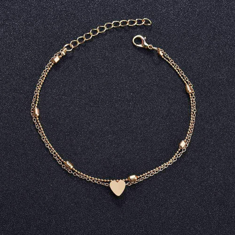[Australia] - Gold Anklet for Women Girls, 18K Gold Silver Plated Tennis Beaded Chain Ankle Bracelets for Women Foot Jewelry 01.layered heart gold 