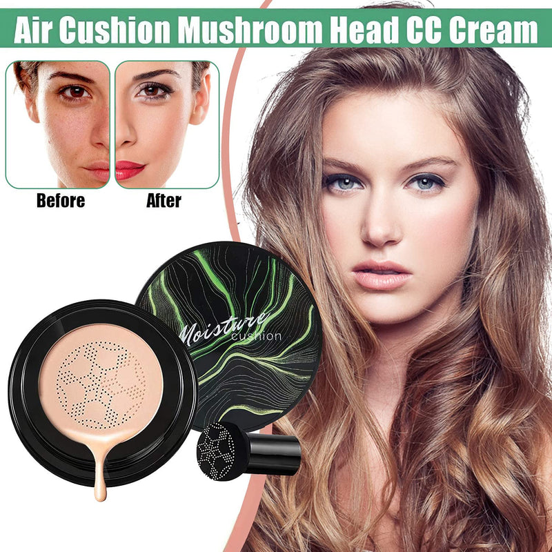 [Australia] - Mushroom Head Foundation,Air Cushion CC Cream BB Cream Moisturizing Concealer, Bright Makeup Base Long Lasting with Mushroom Makeup Sponge, Easy to Apply (Ivory) vory White 