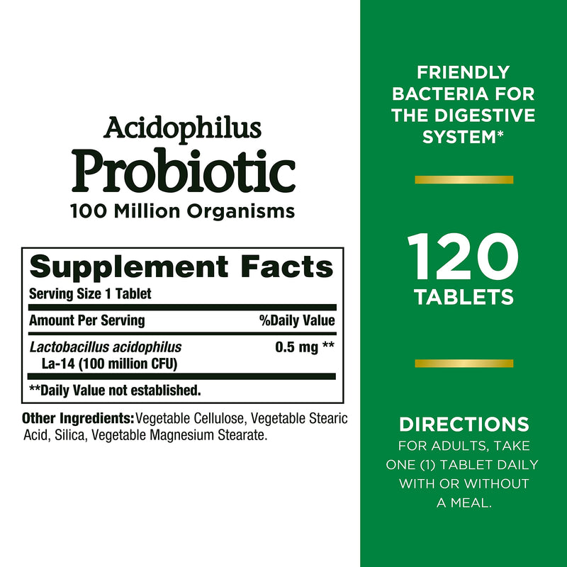 [Australia] - Nature’s Bounty Acidophilus Probiotic, Daily Probiotic Supplement, Supports Digestive Health, 1 Pack, 120 Tablets 120 Count 