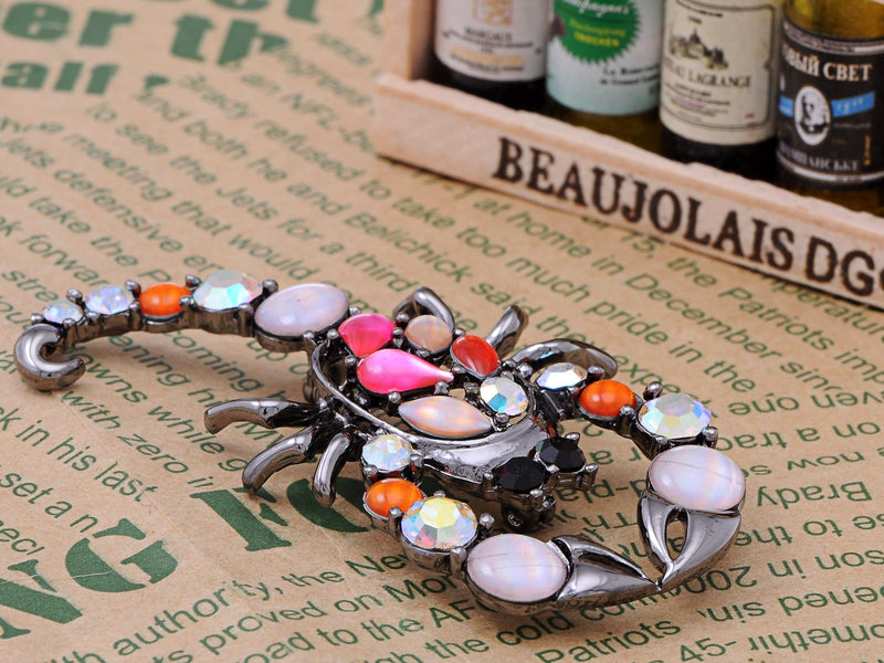 [Australia] - Alilang Metallic Colorful Pink Cat-Eye Beaded Scorpion Insect Costume Jewelry Pin Brooch 