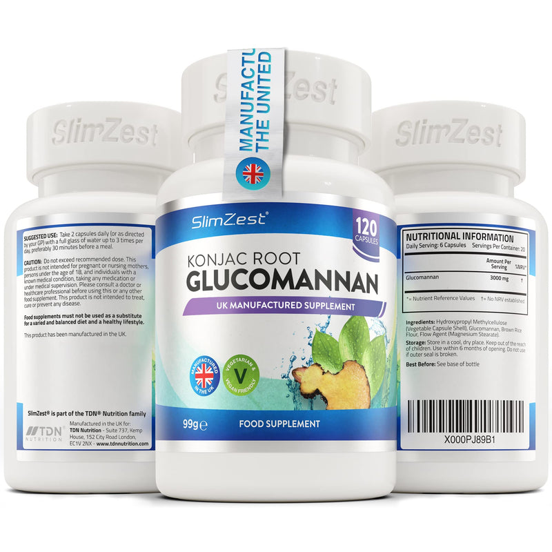 [Australia] - Glucomannan Konjac Root - 120 Vegetarian Capsules - 3000mg Daily Serving - UK Manufactured - Vegan Friendly - Glucomannan Root - Proven to Contribute to Weight Loss in an Energy Restricted Diet, Pills For Men & Women - Order Today From A Well Known Tru... 