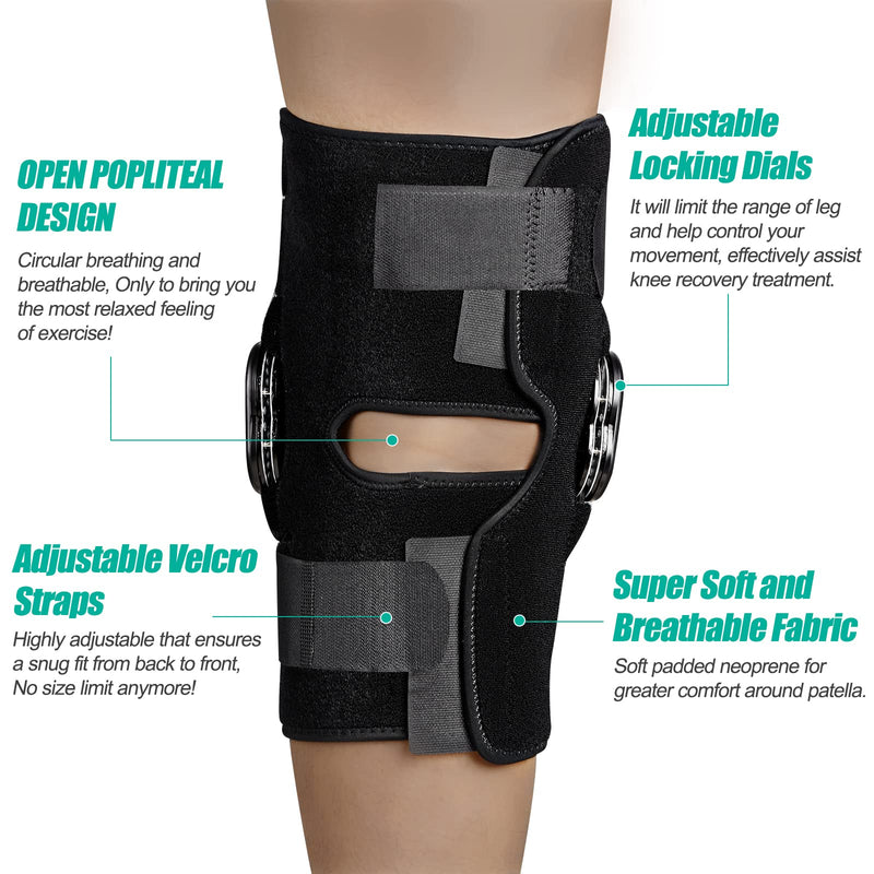 [Australia] - NEENCA Hinged Knee Brace, Adjustable Knee Immobilizer with Side Stabilizers of Locking Dials, Medical ROM Knee Brace Support for Knee Pain, Arthritis, ACL,PCL, Meniscus Tear, Injuries/Post OP Recovery 