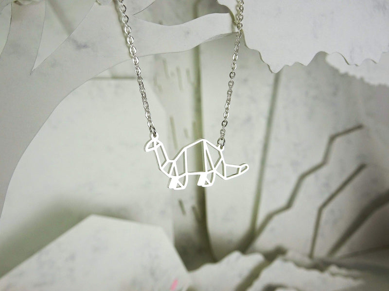 [Australia] - La Menagerie Dinosaur Silver Origami Jewelry & Silver Geometric Necklace – 925 Sterling Plated Silver Necklace & Dinosaur Necklaces for Women – Dinosaur Necklace for Girls & Necklace 