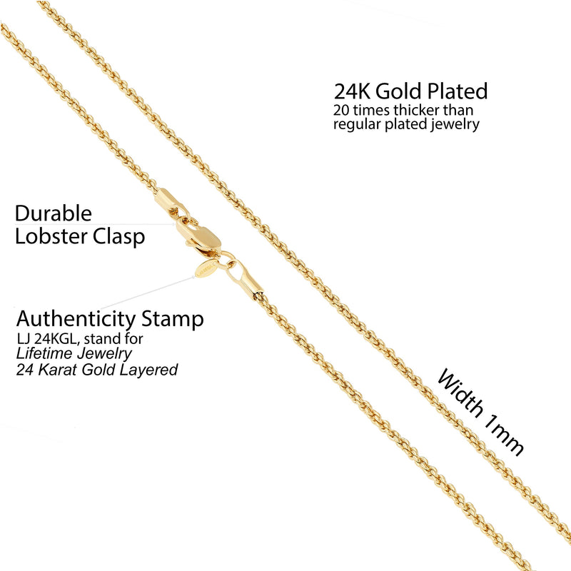 [Australia] - LIFETIME JEWELRY 1mm Rope Chain Necklace 24k Real Gold Plated for Women and Men 14.0 Inches 