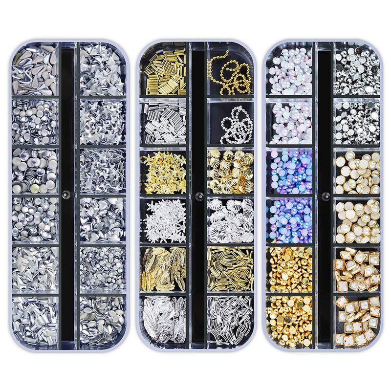 [Australia] - Artdone 12 boxes Nail Rhinestones,Nail Gems Nail Diamonds,Nail Art Studs Nail Crystals Nail Sequins for Nails Kit with 1 Tweezers and 3 Pen for Nail Art Supplies Accessories 