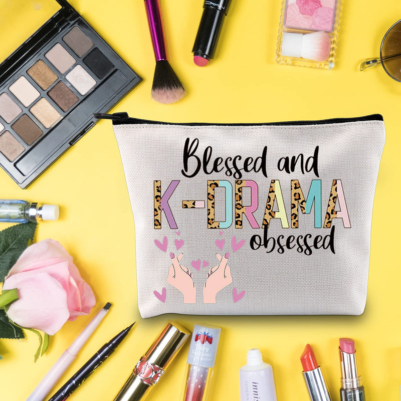 [Australia] - LEVLO Korean Drama Cosmetic Make Up Bag K-Drama Lover Gift Blessed And K-DRAMA Obsessed Makeup Zipper Pouch Bag For Women Girls, Blessed And K-DRAMA, 