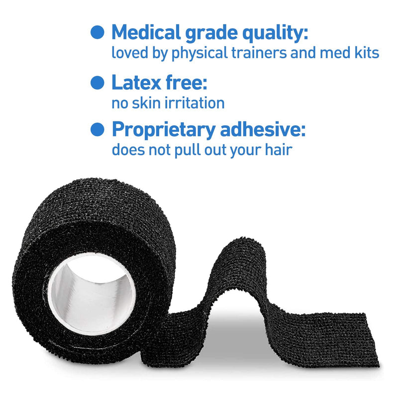 [Australia] - 12 Pack Self Adherent Cohesive Wrap Bandages - 2”Wide, 5 Yards - All Sports Athletic Tape | Elastic Self Adhesive Tape | Breathable Wound Tape | First Aid Stretch, Cover All Tape(Black) 