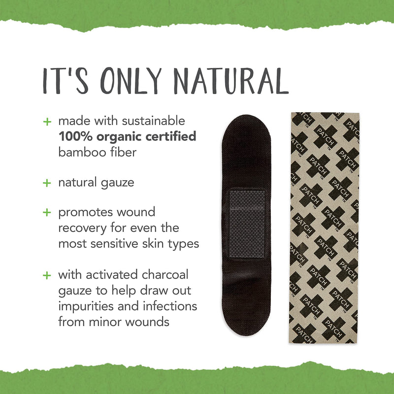 [Australia] - PATCH Bamboo Plasters for Bites & Splinters Hypoallergenic Wound Care for Sensitive Skin, Latex Free, Activated Charcoal, 25pcs 1 Pack (25 Plasters) 