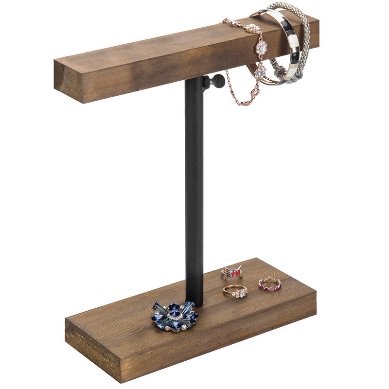 [Australia] - MyGift Adjustable Height Brown Wood & Black Metal T-Bar Jewelry Display Stand/Tabletop Necklace & Bracelet Storage Organizer Standing T-bar 