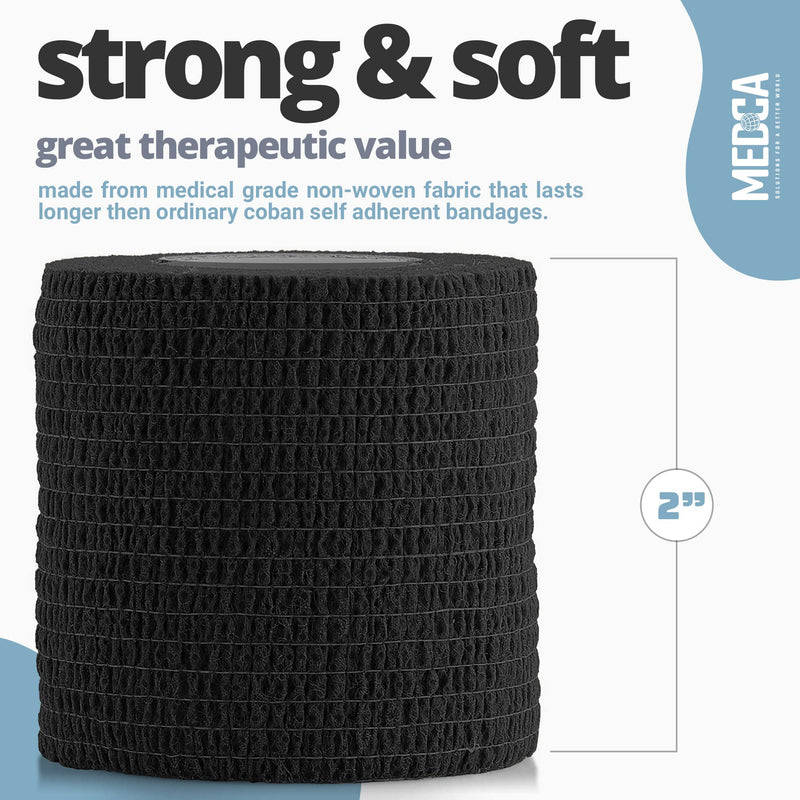 [Australia] - Self-Adherent Cohesive Bandage - Black Medical Wrap - 6 Rolls 2" Wide x 5 Yards Sports Tape for Medical Use, Sports, First Aid and Helps Protect Skin 