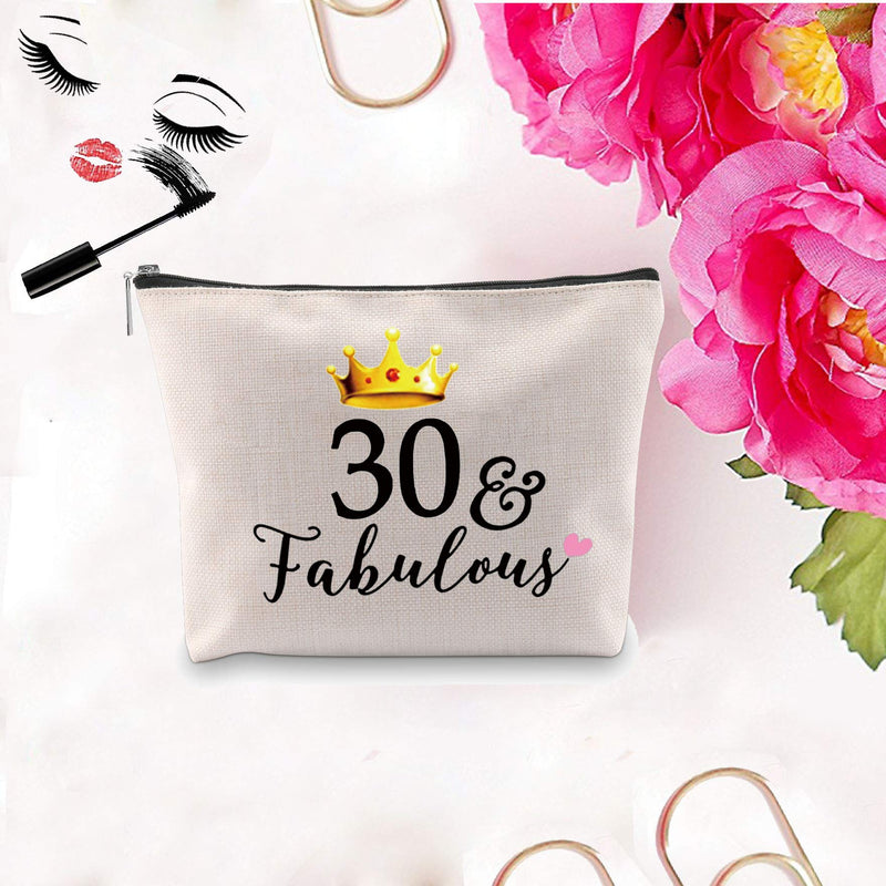 [Australia] - PXTIDY 30th Birthday Gifts for Women 30 and Fabulous Makeup Bag Cosmetic Pouch Bag Dirty Thirty 30 Years Fabulous Gift (Beige) Beige 