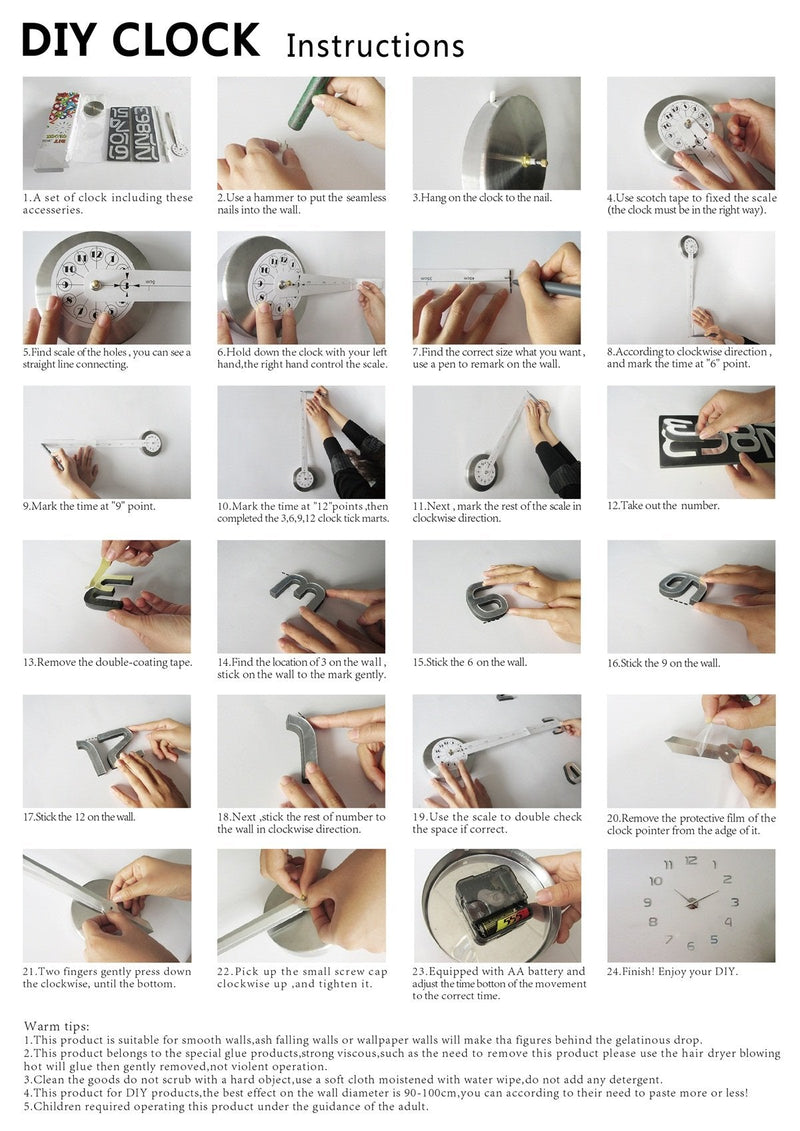 [Australia] - Timelike 3D DIY Wall Clock, 1M Modern Frameless Large 3D DIY Wall Clock Kit Decoration Home for Living Room Bedroom (Silver) Silver 