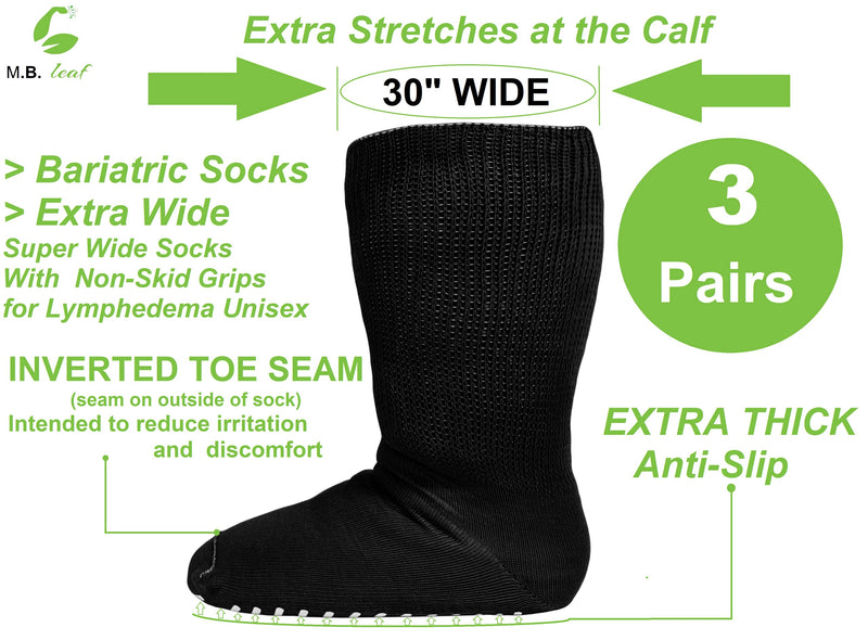 [Australia] - Diabetic Edema Socks - Oversized Anti-Slip Sock Stretches up to 30'' Over Calf for Swollen Feet Black 
