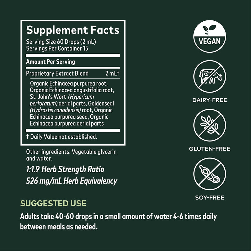 [Australia] - Gaia Herbs Echinacea Goldenseal Supreme Liquid Extract - Immune Support Supplement to Help Maintain Mucus Membrane Function - with Echinacea, Goldenseal Root & St. John’s Wort - 1 Fl Oz (15 Servings) 
