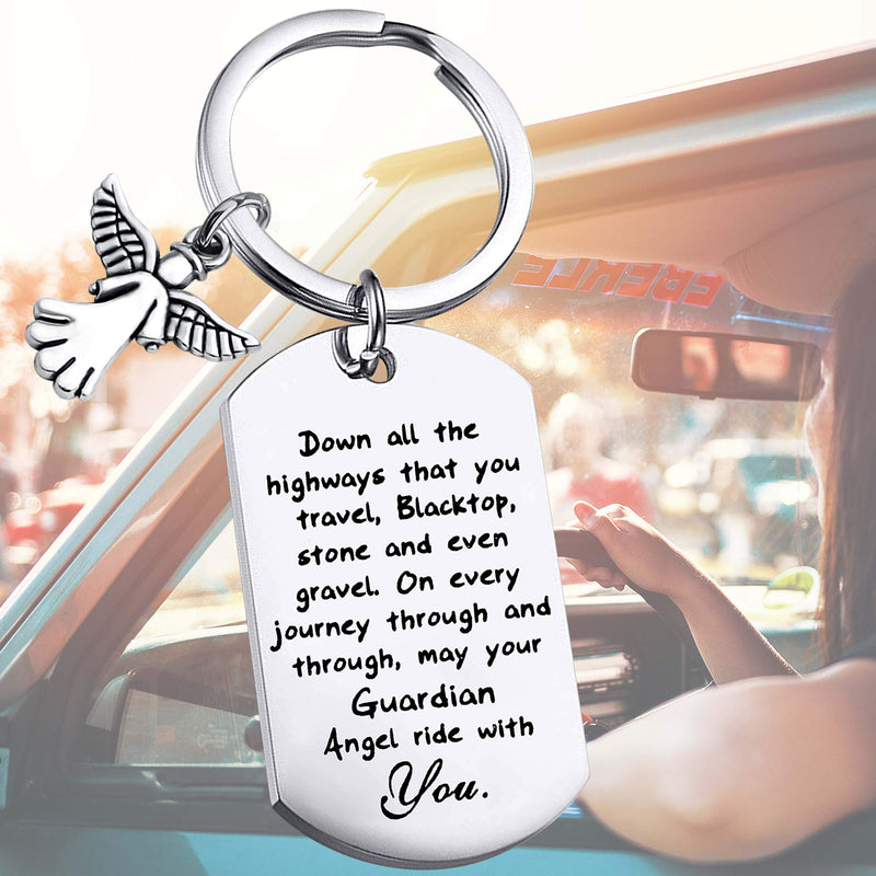 [Australia] - FUSTMW Drive Safe Keychain New Driver Gifts Dad Boyfriend Gifts May Your Guardian Angel Ride with You silver 