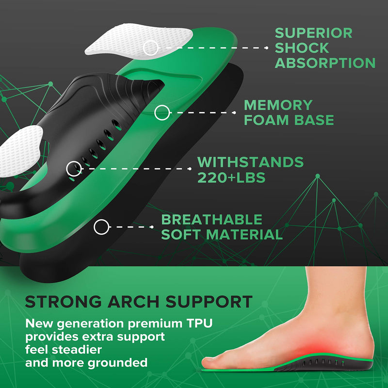 [Australia] - {New 2022} 220+ lbs Plantar Fasciitis Strong Arch Support Insoles Inserts Men Women - Flat Feet - Orthotic Insoles High Arch for Arch Pain - Work Boot Shoe Insole - Heavy Duty Support Pain Relief Black Men 9-10.5/Women 10-11.5 