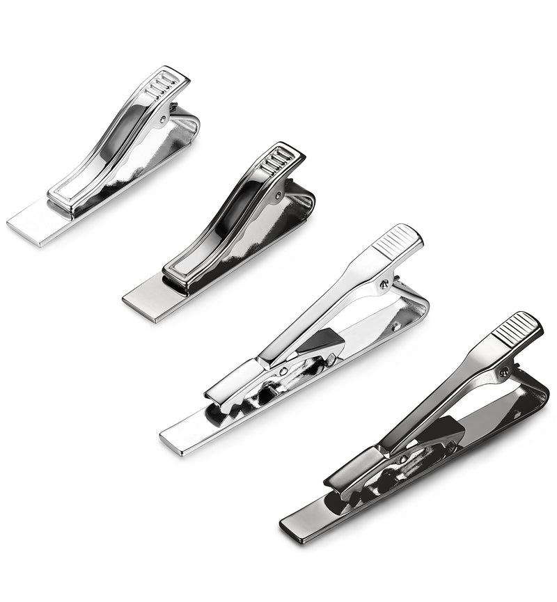 [Australia] - LOYALLOOK 2-4pcs Mens Tie Bar Pinch Clip Set for Regular Ties and Skinny Tie with Gift Box Silver Black Tone Pack 1.5-2.15Inches 4pcs(2pcs 2.15"+2pcs 1.5") 