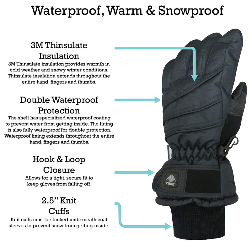 [Australia] - N'Ice Caps Kids Thinsulate Waterproof Bulky Winter Snow Ski Glove With Ridges Black 1 3-4 Years 