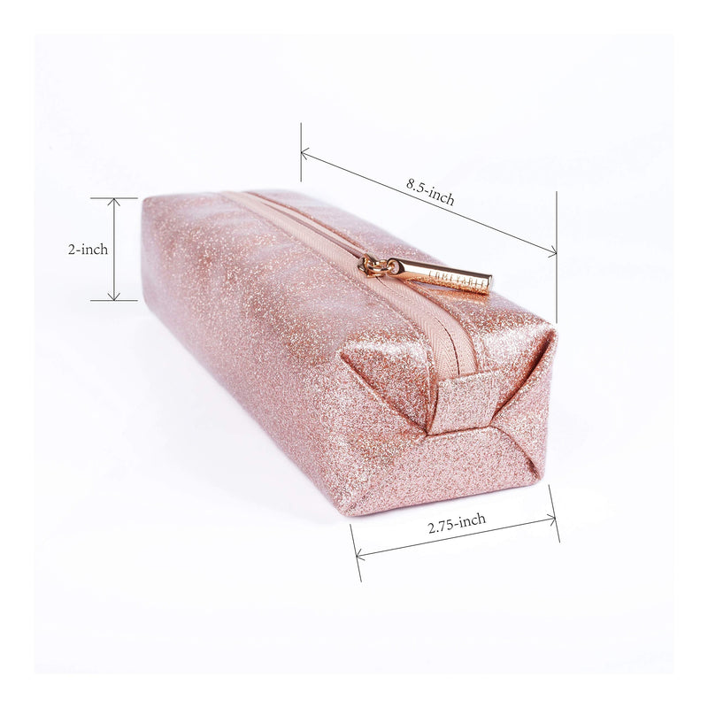 [Australia] - Comfyable Small Cosmetic Bag for Purse Pencil Case Rectangular Makeup Bag Waterproof Glitter Cute Toiletry Pouch Rose Gold Sparkly Pink 