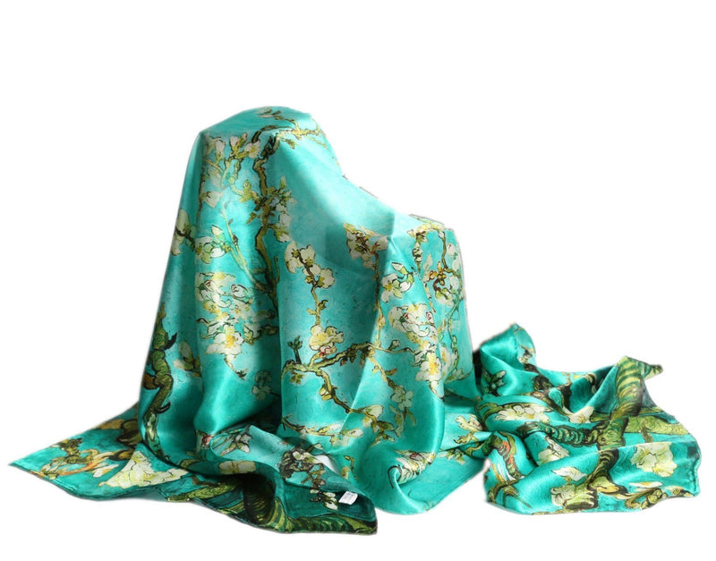 [Australia] - Prettystern pure Silk Women Scarf artwork van Gogh Floral 68.9" X 21.7" Almond Branches in Bloom 