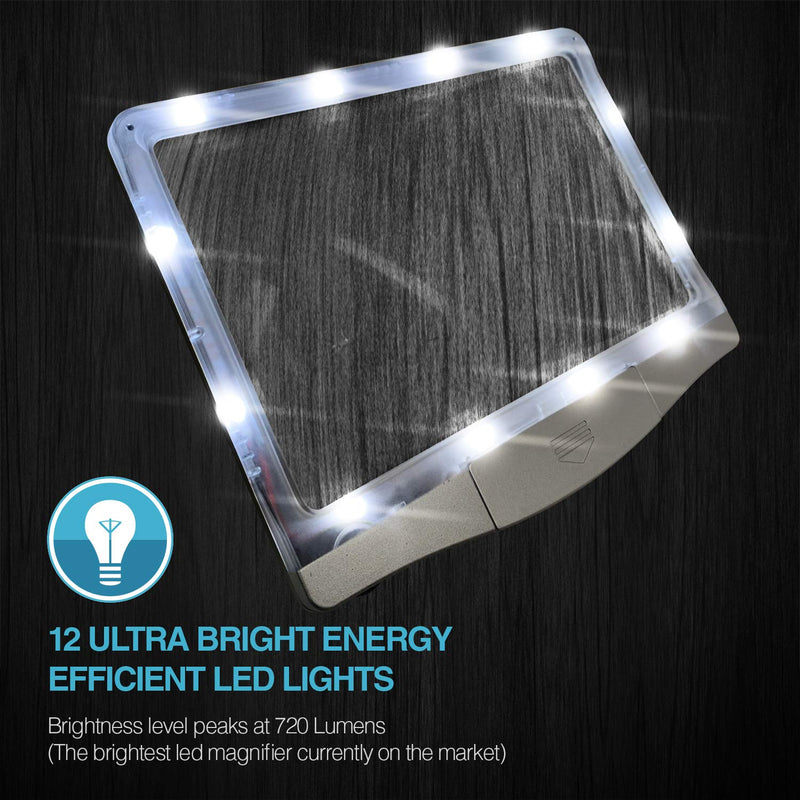 [Australia] - MagniPros 3X Large Ultra Bright LED Page Magnifier with 12 Anti-Glare Dimmable LEDs(Evenly Lit Viewing Area & Relieve Eye Strain)-Ideal for Reading Small Prints & Low Vision Seniors with Aging Eyes 