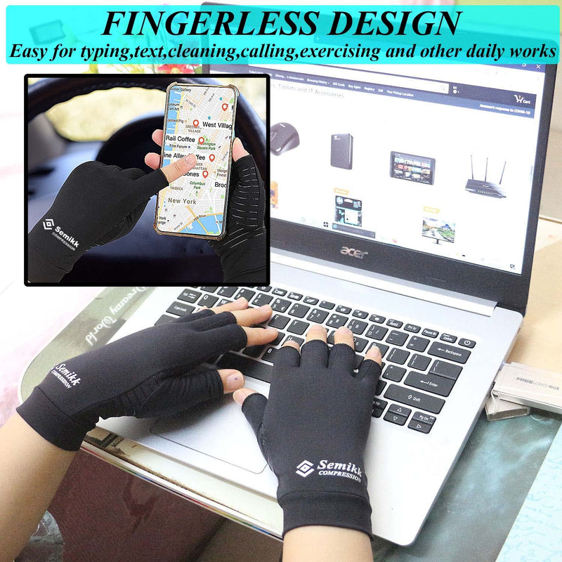 [Australia] - 2 Pairs Compression Gloves for Women and Men – Copper Arthritis Gloves for Rheumatoid Arthritis Osteoarthritis Carpal Tunnel – Hand Pain Relief and Support – Open Finger Black Medium (2 Pair) 