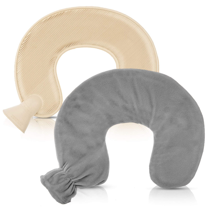 [Australia] - LIVIVO Neck and Shoulder U Shaped 1L Hot Water Bottle with Soft, Removable and Washable Fleecy Cover (Grey) Grey 