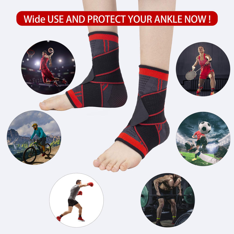 [Australia] - Ankle Support Set of 2 Compression Brace Support Adjustable Sleeve for Injury Recovery, Joint Pain, Arch Brace Support & Foot Stabilizer, Ankle Wrap Protect Against Ankle Sprains or Swelling Large (1 Pair) Black 