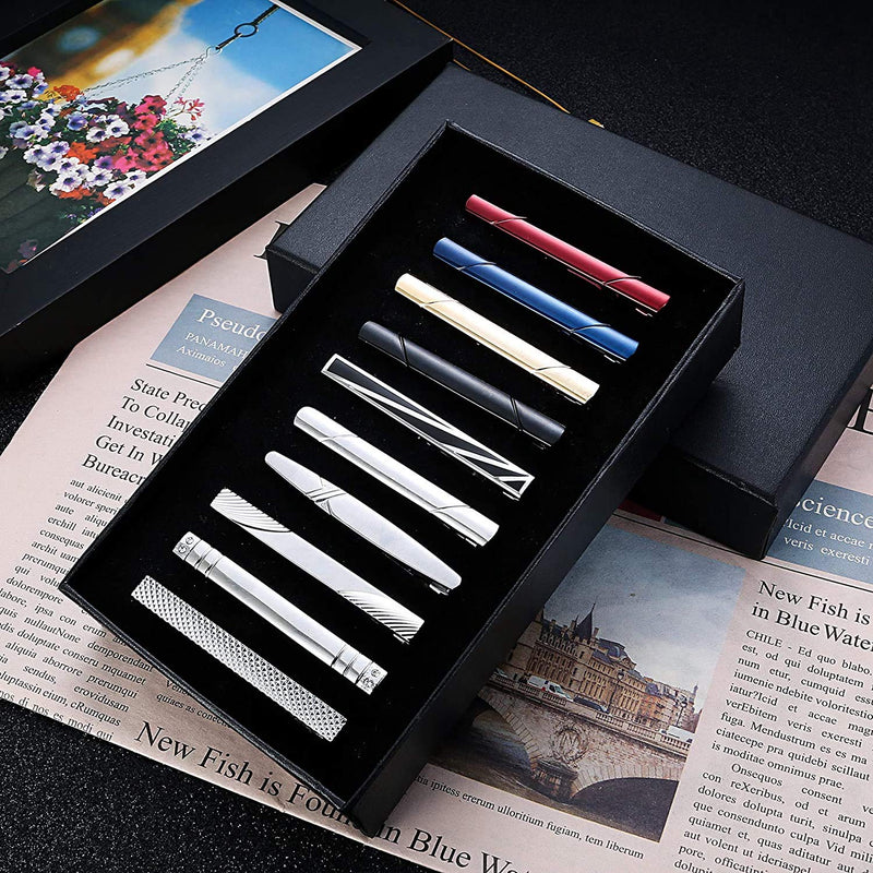 [Australia] - Finrezio 10PCS Tie Clips Set for Men Tie Bar Clip Black for Regular Ties Necktie Wedding Business Clips with Gift Box 