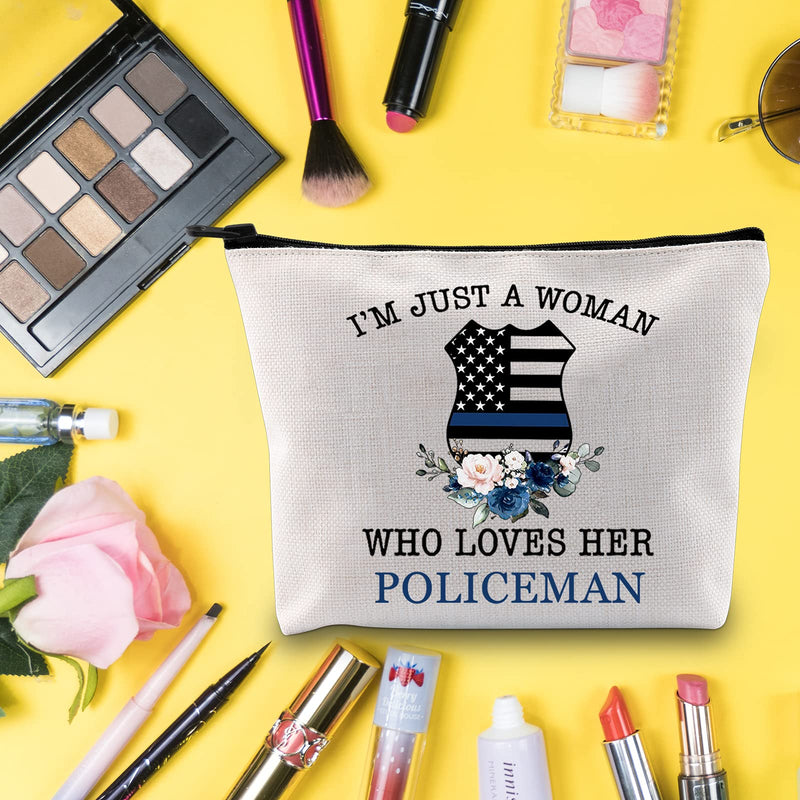 [Australia] - LEVLO I'm Just A Women Who Loves Her Policeman Cosmetic Make Up Bag For Policeman Wife ,Policeman Mom, Policeman Girlfriend, Policeman Sister, Policeman Pride Life Inspired Gift, Loves Her Policeman, 