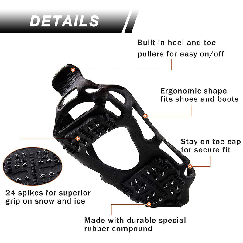 [Australia] - FUSIGO Ice Cleats Snow Traction, 24 Studs Walk Traction Ice Cleat for Shoes and Boots Slip-on Stretch Footwear Crampons for Walking Hiking (1 Pair) L (7.5-10 men/9-11 women) 