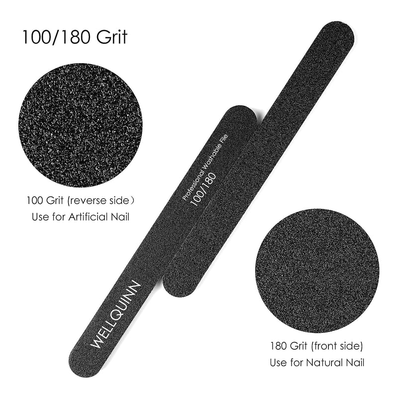 [Australia] - Wellquinn 100/180 Grit Black Nail Files, 10PCS Emery Boards Nail File Dual Sided Washable Manicure and Pedicure Tool for Shaping and Smoothing Finger and Toenails 