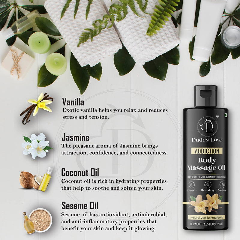 [Australia] - Organic - Vanilla Edible Body Massage Oil - Calming, No Stain | Non-Sticky Aromatherapy Vegan Oil with Vanilla & Jasmine Relaxing Addiction - Vanilla 120 ml (Pack of 1) 