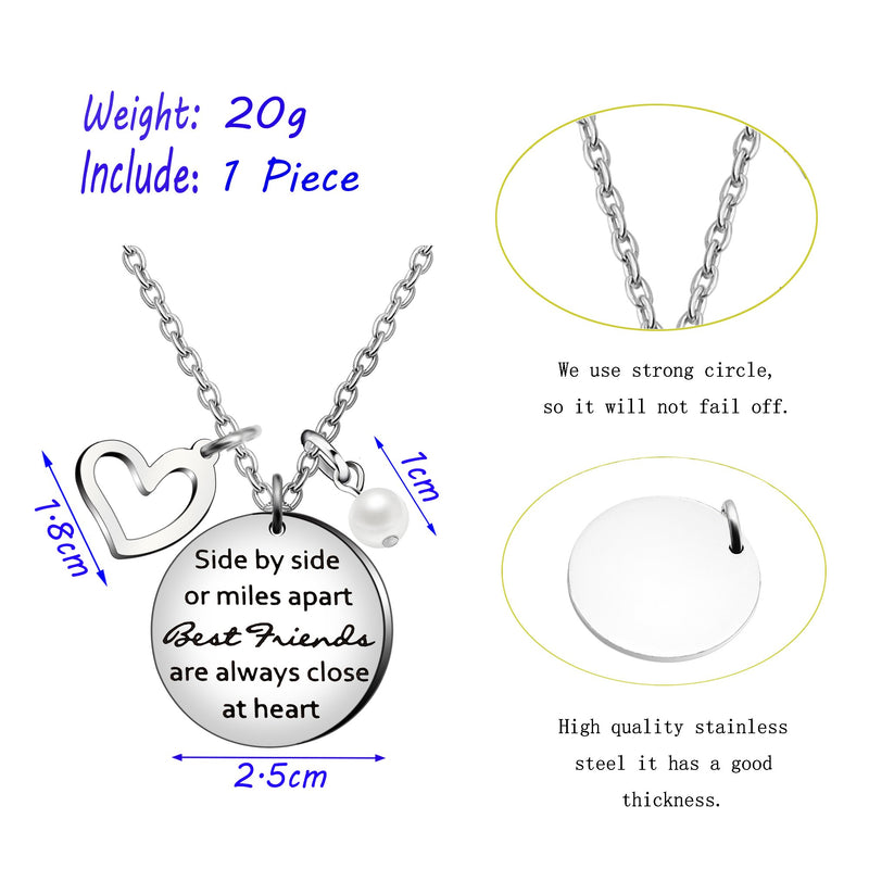 [Australia] - Pendant Necklace Best Friend Birthday Graduation Friendship Gifts - Side by Side Or Miles Apart Best Friend are Close at Heart 