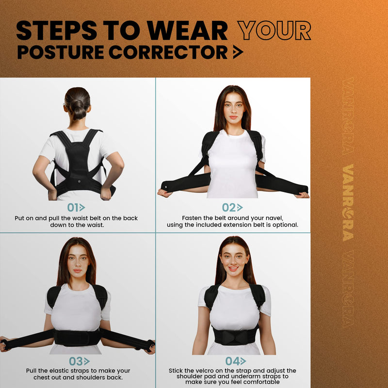 [Australia] - VANRORA Posture Corrector for Women and Men, Back Brace Fully Adjustable & Comfy, Support Straightener for Spine, Back, Neck, Clavicle and Shoulder, Improves Posture and Pain Relief S/M Small/Medium (Pack of 1) 