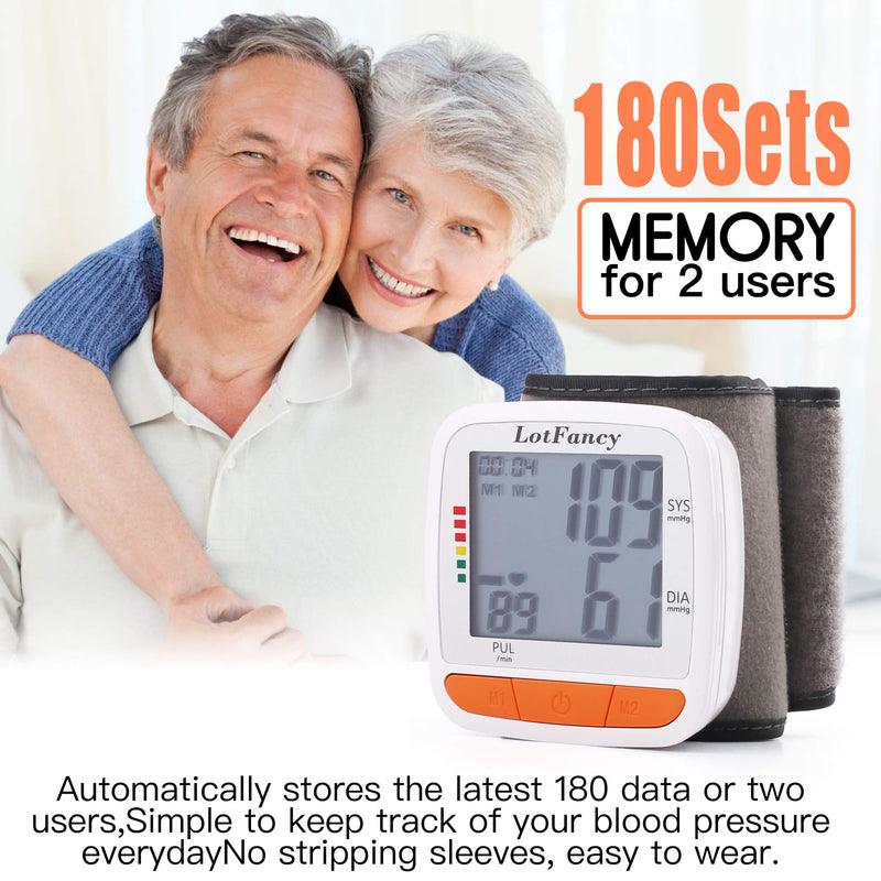 [Australia] - LotFancy Wrist Blood Pressure Monitor, Adjustable Cuff (4.9”-8.1”), 2 Users, 180 Reading Memory, Automatic Digital BP Monitor with Irregular Heartbeat Detector 