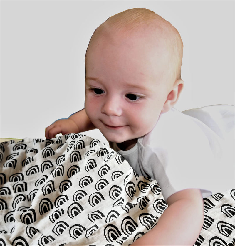 [Australia] - Muslin Squares Bamboo in Black and White Pack of 3 Sensory Muslins for babies Visual Development and Stimulation!… (Black / White, Rainbow) Black / White 