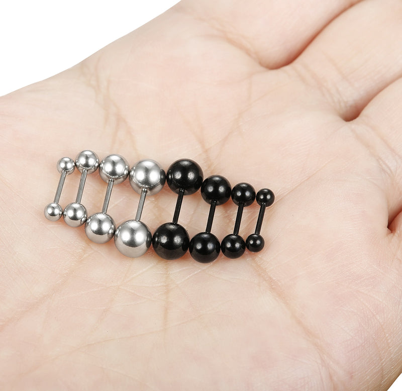 [Australia] - LOYALLOOK 8 Pairs Stainless Steel Ball Stud Earrings Barbell Cartilage Helix Ear Piercing 3-6mm 2 Colors 18G (4 pairs white+4 pairs black) 