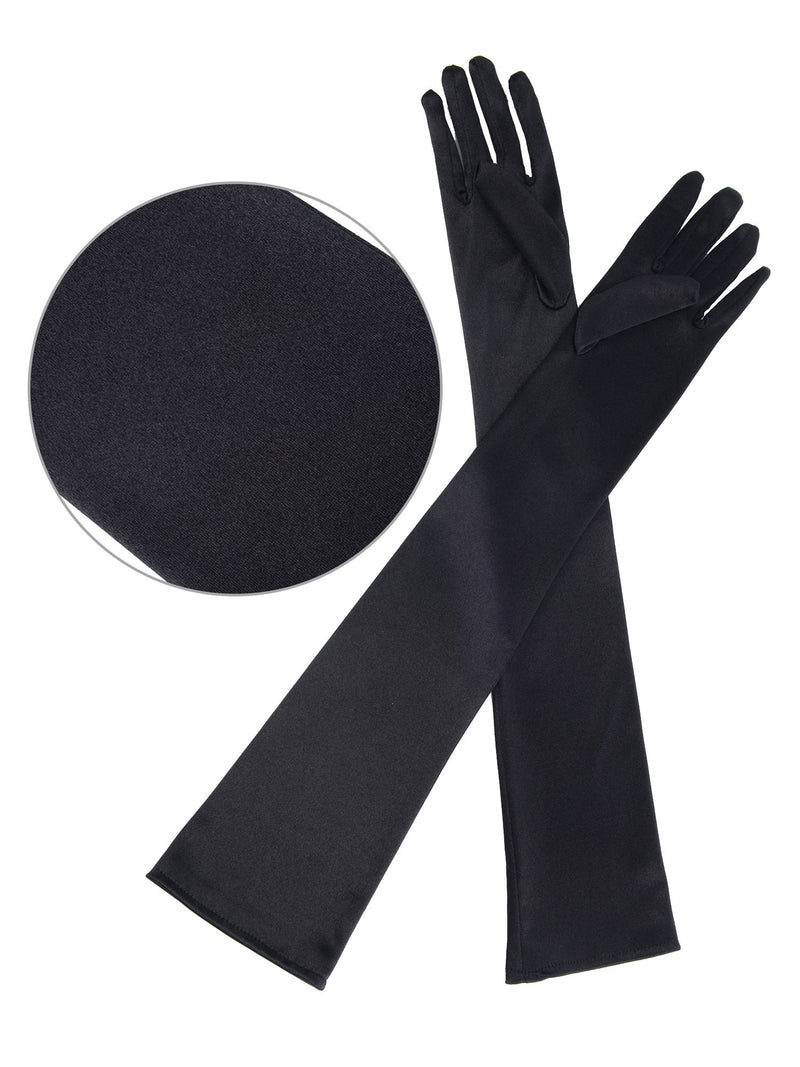 [Australia] - Sumind 1920s Opera Gloves Fingerless Gloves Long Satin Gloves Elbow Length(Black 1, 22 inch) 