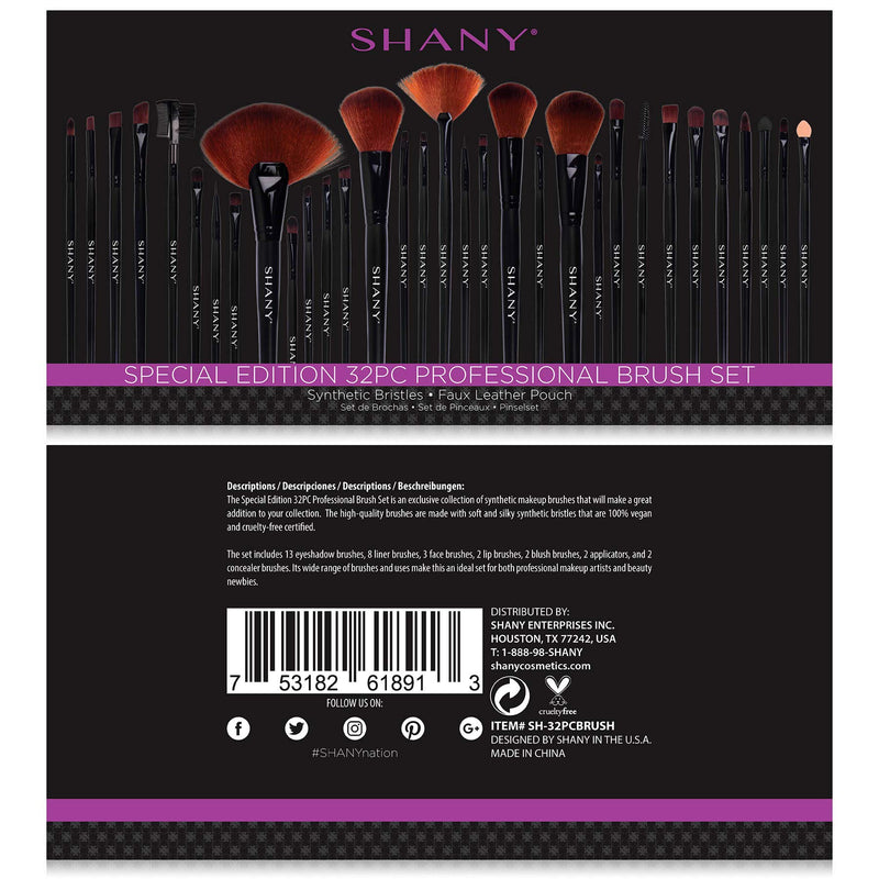 [Australia] - SHANY Professional Brush Set with Faux Leather Pouch, 32 Count, Synthetic Bristles 