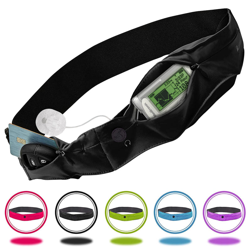 [Australia] - Athlé Insulin Pump Belt - 2 Stretch Pockets Fits Insulin Pump, Epipen, Phone, Wallet, Cards and More - Comfortable and Adjustable Waist Strap - Size X-Small 20" - 22" - Insulin Pump Holder - Black X-Small 20" - 22" 