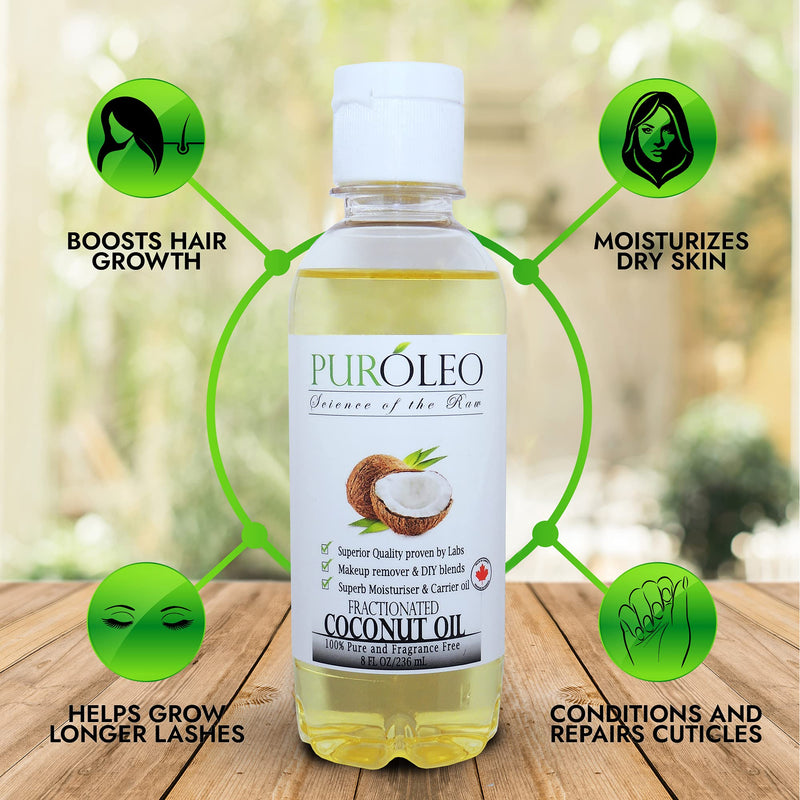 [Australia] - PURÓLEO Liquid Coconut Oil Fractionated Coconut Oil 8 Fl Oz- 100% Pure & Natural | MCT Oil Moisturizing Carrier Oil For Face, Skin & Hair 