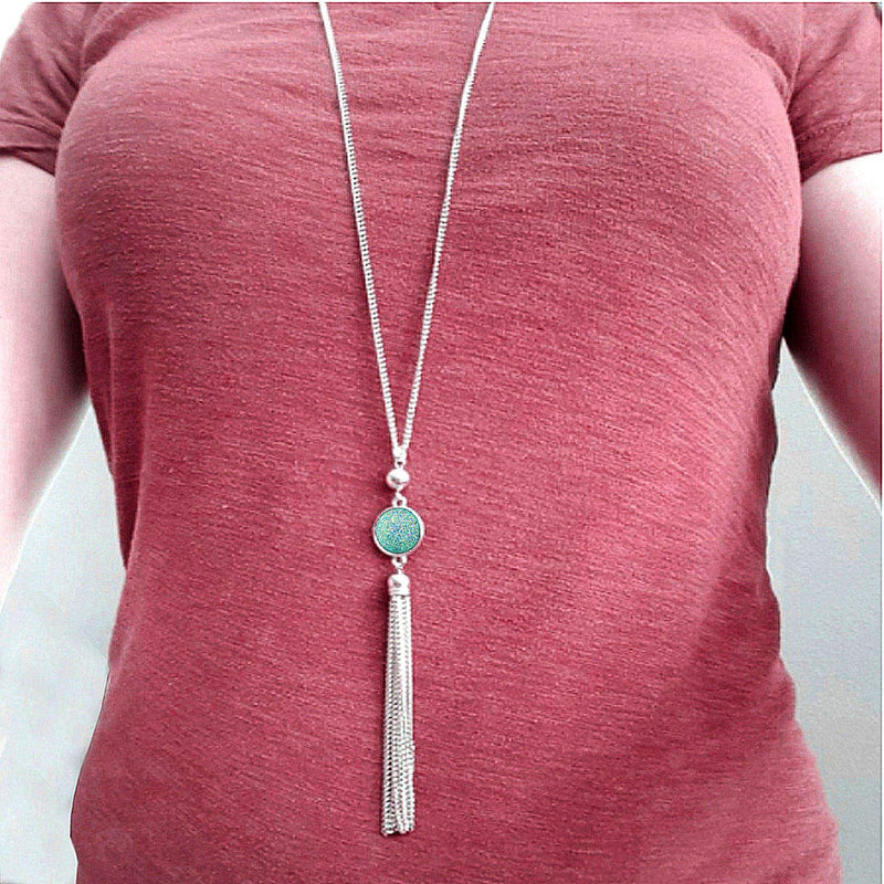 [Australia] - Long Chain Tassel Necklace Pendant Resin Sweater Chain Bohemian Style for Women, Change Color Light Blue 