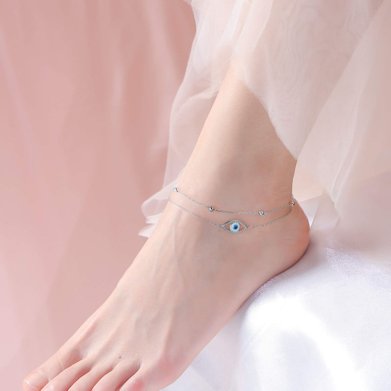 [Australia] - YinShan Anklet for Women S925 Sterling Silver Adjustable Foot Ankle Bracelet Evil Eye 