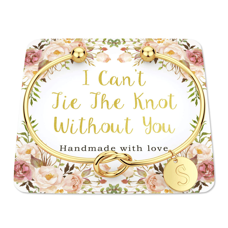[Australia] - Love Knot Bridesmaid Bracelet with Initial, Bridesmaid Gifts Cards - I Can't Tie The Knot Without You Gold s 