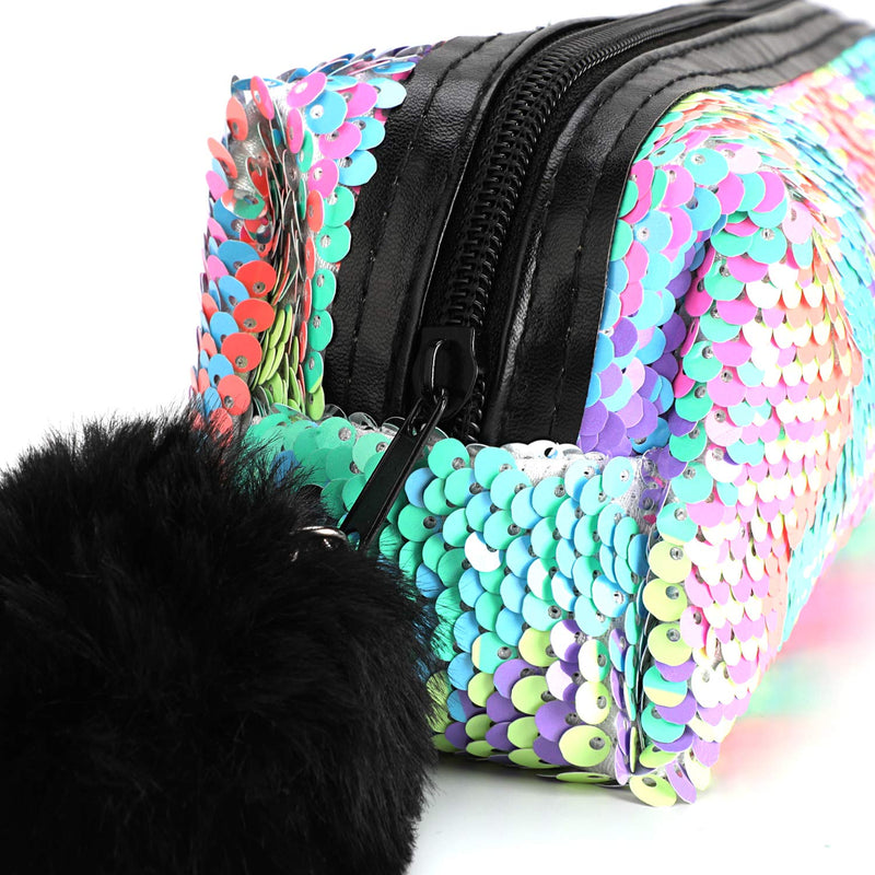[Australia] - Phogary Glitter Cosmetic Bag Mermaid Spiral Reversible Sequins Portable Double Color Brush Pencil Case for Girls Make Up Pouch with Pompon Zip Closure (Colorful) 