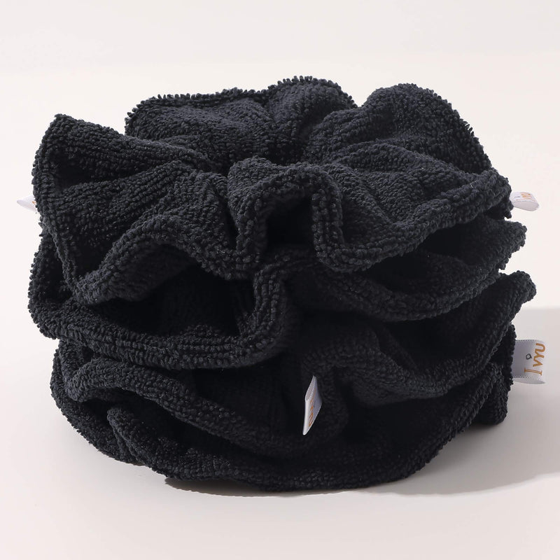 [Australia] - Microfiber Hair Drying Towels Scrunchies - Large Cute Jumbo Buns Fiber Wrap Anti Frizz for Curly Hair Super Heatless for Bed Shower Absorbent Hair Ties for Girls Scrunchy Gift for Women Friends Black 